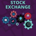 Word writing text Stock Exchange. Business concept for An electronic market where owners of businesses get together Set Royalty Free Stock Photo