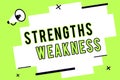 Word writing text Strengths Weakness. Business concept for Opportunity and Threat Analysis Positive and Negative