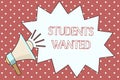 Word writing text Students Wanted. Business concept for list of things wishes or dreams young people in school want