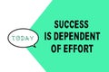 Word writing text Success Is Dependent Of Effort. Business concept for Make effort to Succeed Stay Persistent