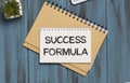 SUCCESS FORMULA Business concept for Urgent Move.Text in white stickers with a cap of coffee