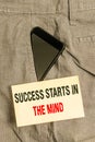 Word writing text Success Starts In The Mind. Business concept for set your mind to positivity it can go a long way Royalty Free Stock Photo