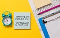 Word writing text Success Stories. Business concept for life of rule models from how he started to his death Notepads Royalty Free Stock Photo