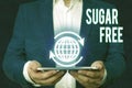 Word writing text Sugar Free. Business concept for containing an artificial sweetening substance instead of sugar.