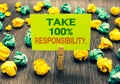 Word writing text Take 100 Responsibility.. Business concept for be responsible for list of things objects to do Clothespin holdin Royalty Free Stock Photo