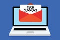 Word writing text Tech Support. Business concept for Assisting individuals who are having technical problems Computer receiving em