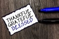 Word writing text Thankful Grateful Blessed. Business concept for Appreciation gratitude good mood attitude Black