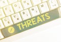 Word writing text Threats. Business concept for Statement of an intention to inflict pain hostile action on someone