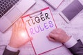 Word writing text Tiger Rules. Business concept for Willpower and demonstratingal strength Resistance to imperial rule Royalty Free Stock Photo