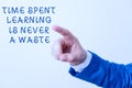 Word writing text Time Spent Learning Is Never A Waste. Business concept for education has no end Keep learning Isolated