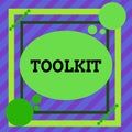 Word writing text Toolkit. Business concept for set of tools kept in a bag or box and used for a particular purpose Asymmetrical Royalty Free Stock Photo