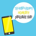 Word writing text Transparency Honesty Disclosure Trust. Business concept for Political Agenda Corporate Will