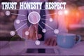 Word writing text Trust Honesty Respect. Business concept for Respectable Traits a Facet of Good Moral Character Woman Royalty Free Stock Photo