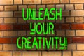 Word writing text Unleash Your Creativity. Business concept for Develop Personal Intelligence Wittiness Wisdom Brick