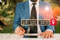 Word writing text Volunteer Needed. Business concept for asking demonstrating to work for organization without being Royalty Free Stock Photo