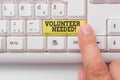 Word writing text Volunteer Needed. Business concept for need work for organization without being paid White pc keyboard Royalty Free Stock Photo