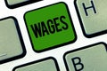 Word writing text Wages. Business concept for fixed regular payment earned for work or services paid on daily