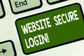 Word writing text Website Secure Login. Business concept for Uses SSL to encrypt the user name and password Keyboard key