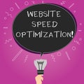 Word writing text Website Speed Optimization. Business concept for Improve website speed to drive business goals Blank