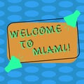 Word writing text Welcome To Miami. Business concept for Arriving to Florida sunny city summer beach vacation Two Royalty Free Stock Photo