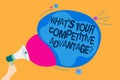 Word writing text What s is Your Competitive Advantage question. Business concept for Marketing strategy Plan Man holding Megaphon