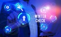 Word writing text Winter Check. Business concept for Coldest Season Maintenance Preparedness Snow Shovel Hiemal Male human wear