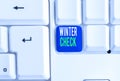 Word writing text Winter Check. Business concept for Coldest Season Maintenance Preparedness Snow Shovel Hiemal White pc