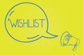 Word writing text Wishlist. Business concept for List of desired but often realistically unobtainable items