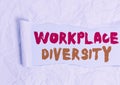 Word writing text Workplace Diversity. Business concept for environment that accepts each individual differences Cardboard which Royalty Free Stock Photo