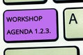 Word writing text Workshop Agenda 1.2.3.. Business concept for help to ensure that Event Stays on Schedule