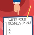 Word writing text Write Your Business Plan. Business concept for Establish steps to accomplish company goals Hu analysis