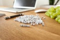 Trust word written on cube shape white blocks on wooden Business table Royalty Free Stock Photo