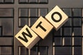 Word wto made with wood building blocks, stock image