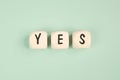 Word yes, positive attitude and answer, affirmative decision and determination, success, response and feedback Royalty Free Stock Photo