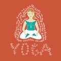 The word yoga and meditating woman.
