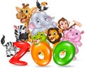 Word zoo with happy cartoon wild animal africa Royalty Free Stock Photo