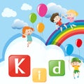 Wordcard with kids on rainbow