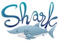 Wordcard for shark with blue shark