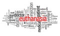 Wordcloud with Euthanasia and words and tags connected with assisted suicide in a case of serious illness