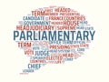 Wordcloud with the main word parliamentary and associated words, abstract illustration
