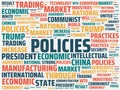 Wordcloud with the main word policies and associated words, abstract illustration