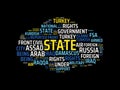 Wordcloud with the main word state and associated words, abstract illustration Royalty Free Stock Photo