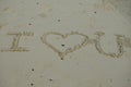 Wording of `I Love You` on sandy beach
