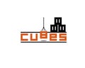 Wordmark typography of cubes container box lifted and stacked above