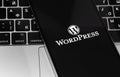 WordPress app logo on the screen