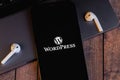 WordPress logo mobile app on the screen smartphone iPhone