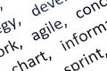 Words about agile printed on white paper. projects methodology and development team workflow concept Royalty Free Stock Photo
