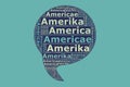 The Words `Amerika, America, Amerique, Americae` as Word Art, Word Cloud, Tag Cloud in Different Languages with Copy Space