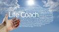 Words associated with the benefits of using a Life Coach Back concept banner Royalty Free Stock Photo
