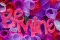 The words `be mine` written with glitter/Valentine`s Day gift